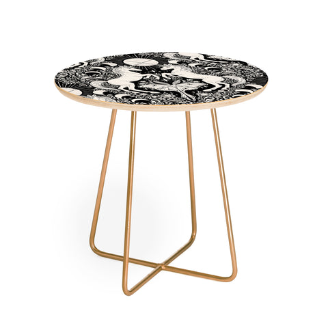 Avenie Unicorn Damask Black And Cream Round Side Table