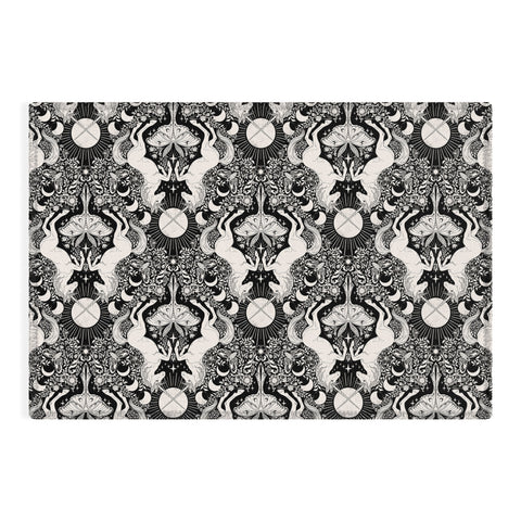 Avenie Unicorn Damask Black And Cream Outdoor Rug
