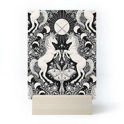 Avenie Unicorn Damask Black And Cream Mini Art Print