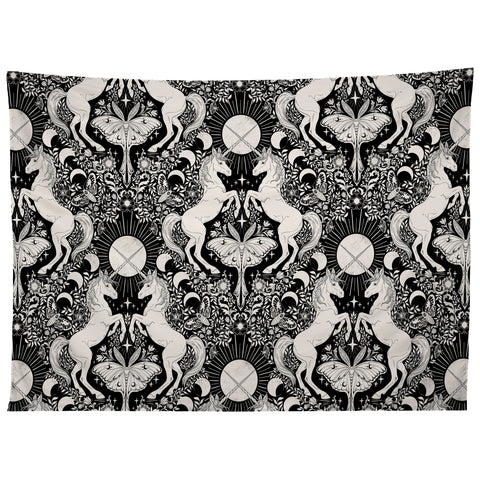 Avenie Unicorn Damask Black And Cream Tapestry