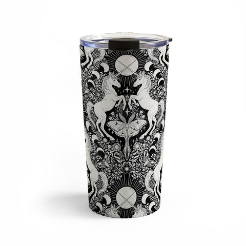 Avenie Unicorn Damask Black And Cream Travel Mug