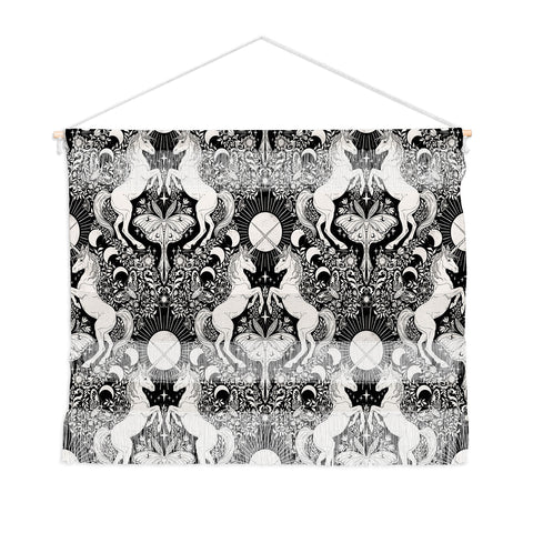 Avenie Unicorn Damask Black And Cream Wall Hanging Landscape