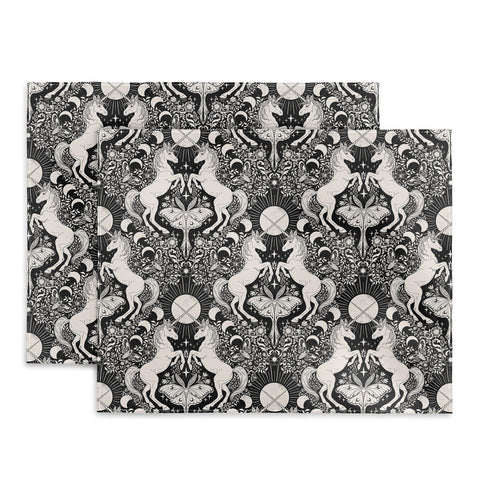Avenie Unicorn Damask Black And Cream Placemat