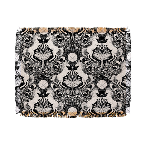 Avenie Unicorn Damask Black And Cream Throw Blanket
