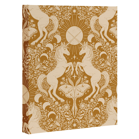 Avenie Unicorn Damask Bronze Orange Art Canvas