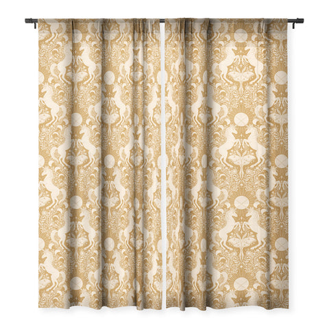 Avenie Unicorn Damask Bronze Orange Sheer Window Curtain