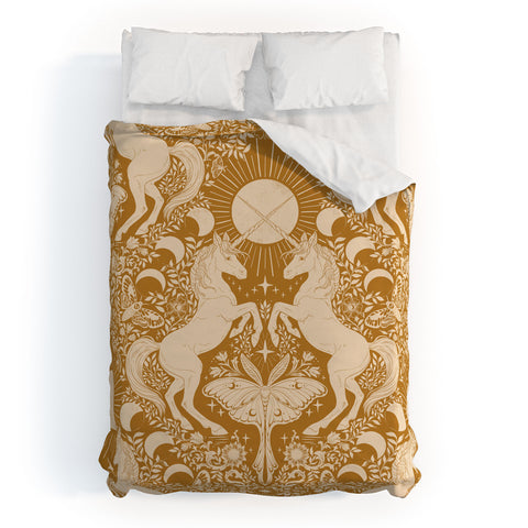 Avenie Unicorn Damask Bronze Orange Duvet Cover
