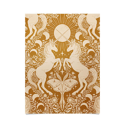 Avenie Unicorn Damask Bronze Orange Poster
