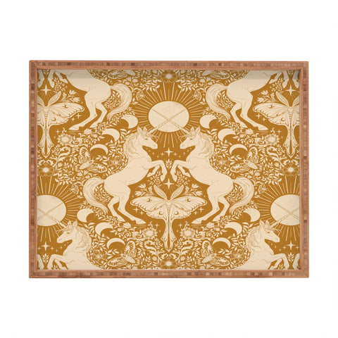 Avenie Unicorn Damask Bronze Orange Rectangular Tray