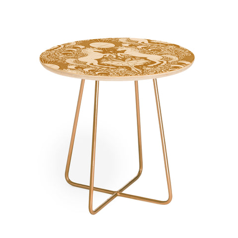 Avenie Unicorn Damask Bronze Orange Round Side Table