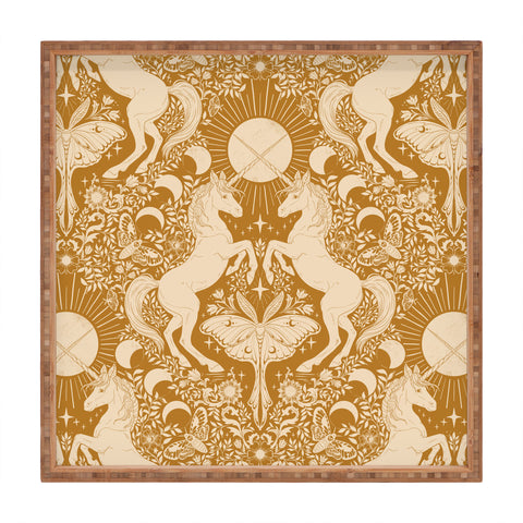 Avenie Unicorn Damask Bronze Orange Square Tray