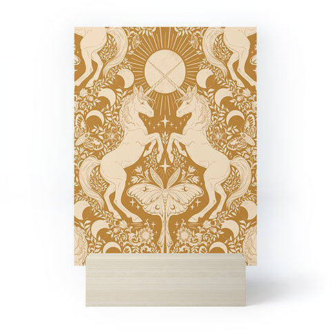 Avenie Unicorn Damask Bronze Orange Mini Art Print