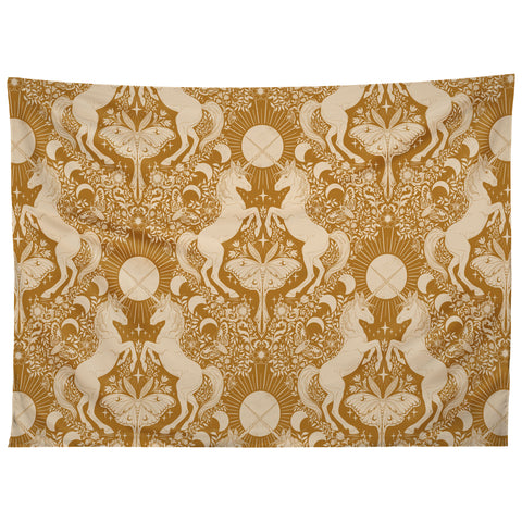 Avenie Unicorn Damask Bronze Orange Tapestry
