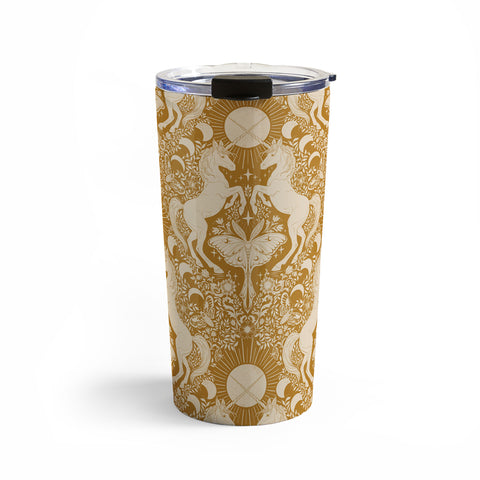 Avenie Unicorn Damask Bronze Orange Travel Mug