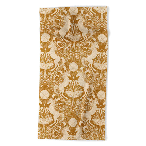 Avenie Unicorn Damask Bronze Orange Beach Towel
