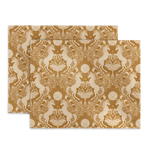 Avenie Unicorn Damask Bronze Orange Placemat