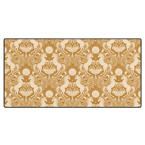 Avenie Unicorn Damask Bronze Orange Desk Mat