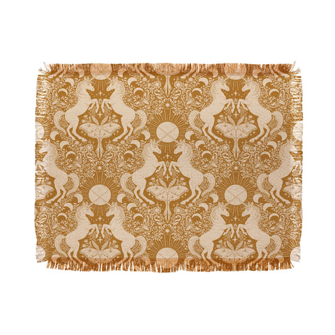 Avenie Unicorn Damask Bronze Orange Throw Blanket