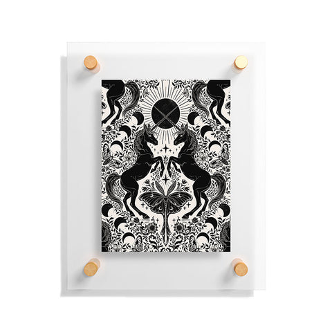 Avenie Unicorn Damask Cream And Black Floating Acrylic Print