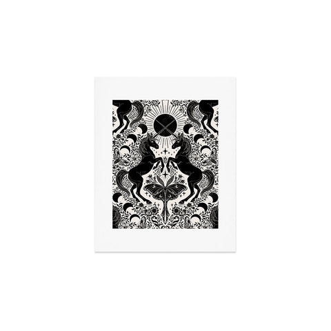 Avenie Unicorn Damask Cream And Black Art Print