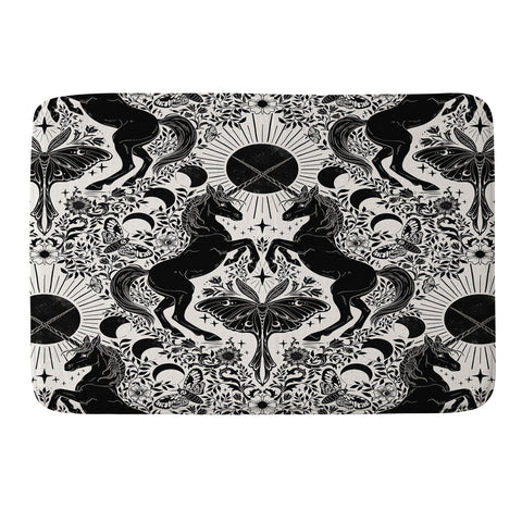 Avenie Unicorn Damask Cream And Black Memory Foam Bath Mat