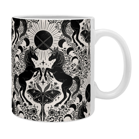Avenie Unicorn Damask Cream And Black Coffee Mug