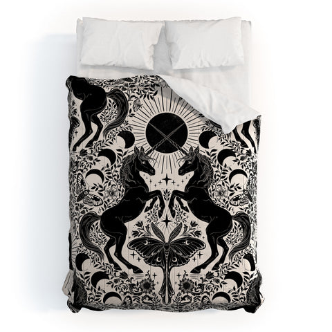 Avenie Unicorn Damask Cream And Black Comforter