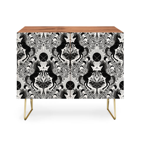 Avenie Unicorn Damask Cream And Black Credenza
