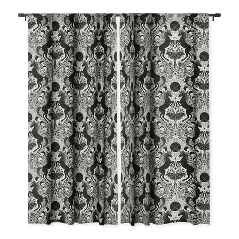 Avenie Unicorn Damask Cream And Black Blackout Window Curtain