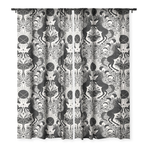 Avenie Unicorn Damask Cream And Black Sheer Non Repeat