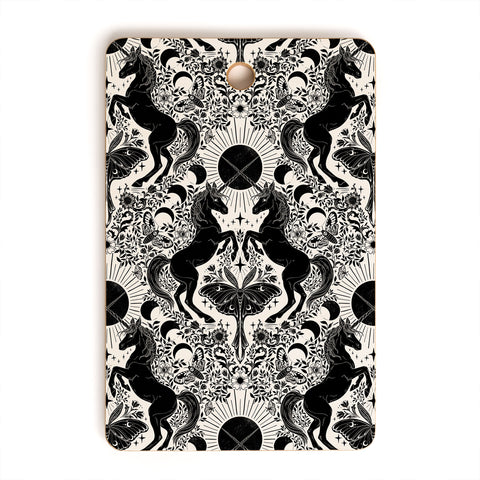 Avenie Unicorn Damask Cream And Black Cutting Board Rectangle