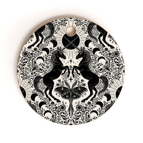 Avenie Unicorn Damask Cream And Black Cutting Board Round