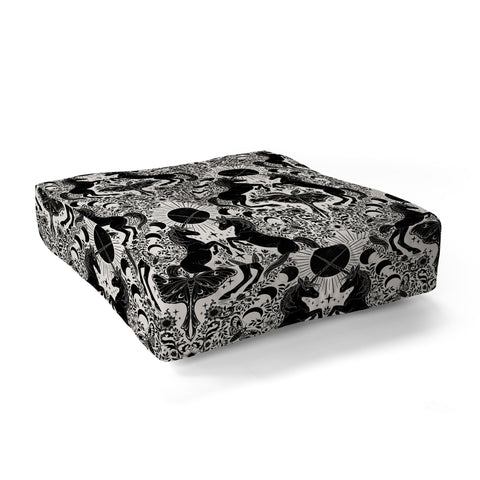 Avenie Unicorn Damask Cream And Black Floor Pillow Square