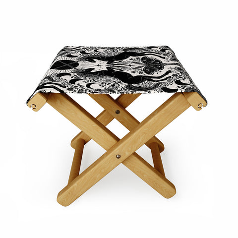 Avenie Unicorn Damask Cream And Black Folding Stool