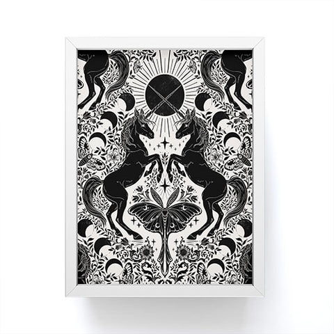 Avenie Unicorn Damask Cream And Black Framed Mini Art Print