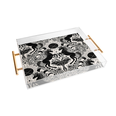 Avenie Unicorn Damask Cream And Black Acrylic Tray