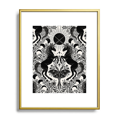 Avenie Unicorn Damask Cream And Black Metal Framed Art Print