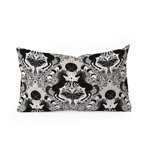 Avenie Unicorn Damask Cream And Black Oblong Throw Pillow