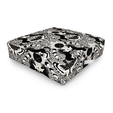 Avenie Unicorn Damask Cream And Black Outdoor Floor Cushion