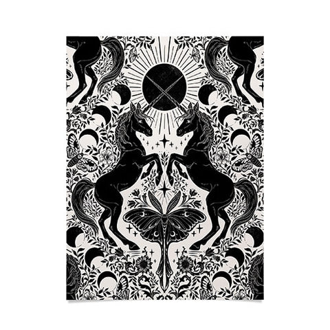 Avenie Unicorn Damask Cream And Black Poster