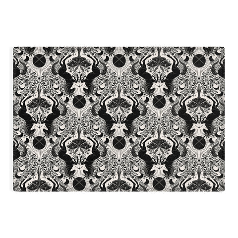 Avenie Unicorn Damask Cream And Black Outdoor Rug