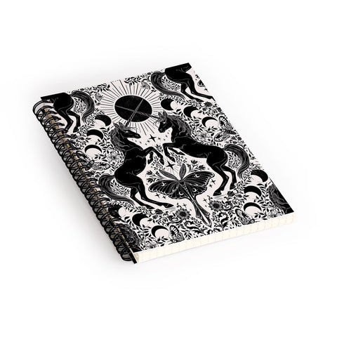 Avenie Unicorn Damask Cream And Black Spiral Notebook