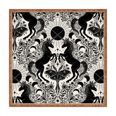 Avenie Unicorn Damask Cream And Black Square Tray