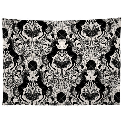 Avenie Unicorn Damask Cream And Black Tapestry