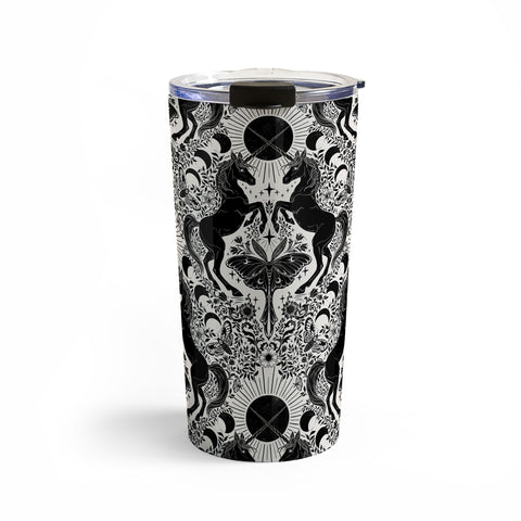 Avenie Unicorn Damask Cream And Black Travel Mug