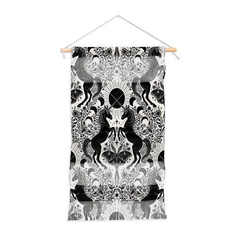 Avenie Unicorn Damask Cream And Black Wall Hanging Portrait