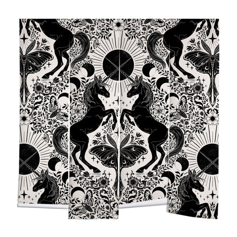 Avenie Unicorn Damask Cream And Black Wall Mural