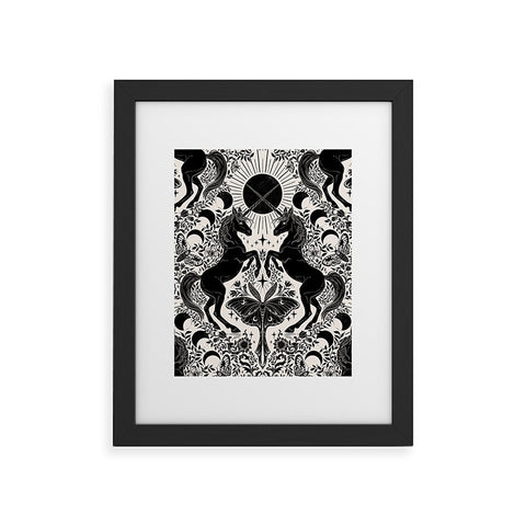 Avenie Unicorn Damask Cream And Black Framed Art Print