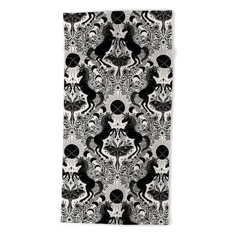 Avenie Unicorn Damask Cream And Black Beach Towel