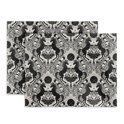 Avenie Unicorn Damask Cream And Black Placemat